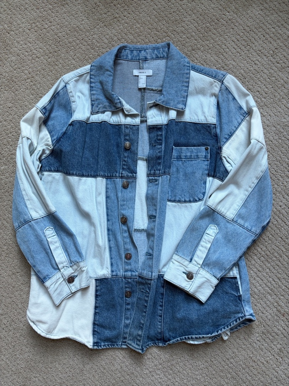 Forever 21 Denim Patchwork Shirt Jacket